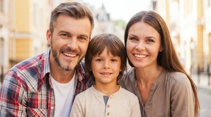 Family portrait with a young child, created with Future Us